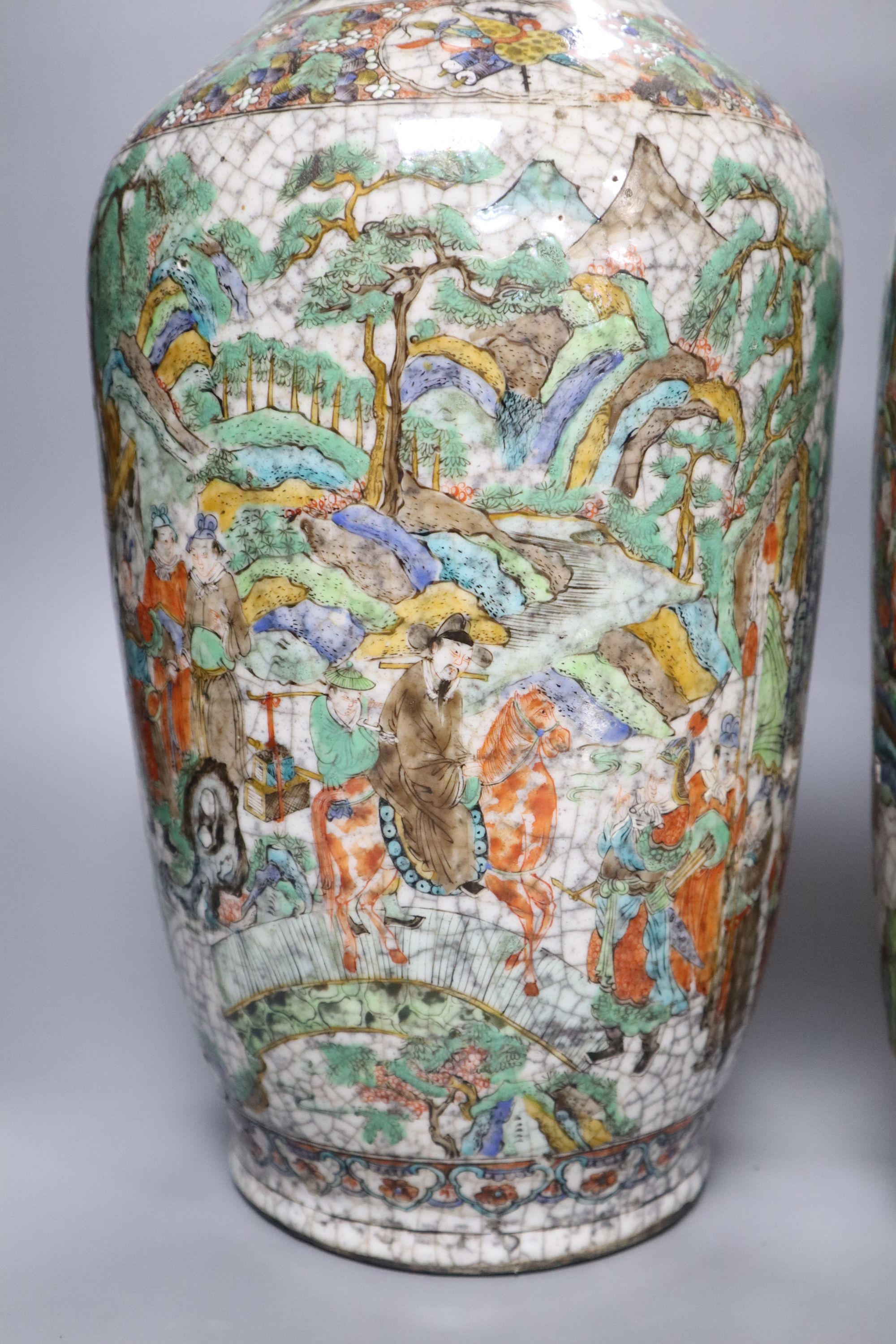 A pair of Chinese famille verte crackleware vases, height 44cm